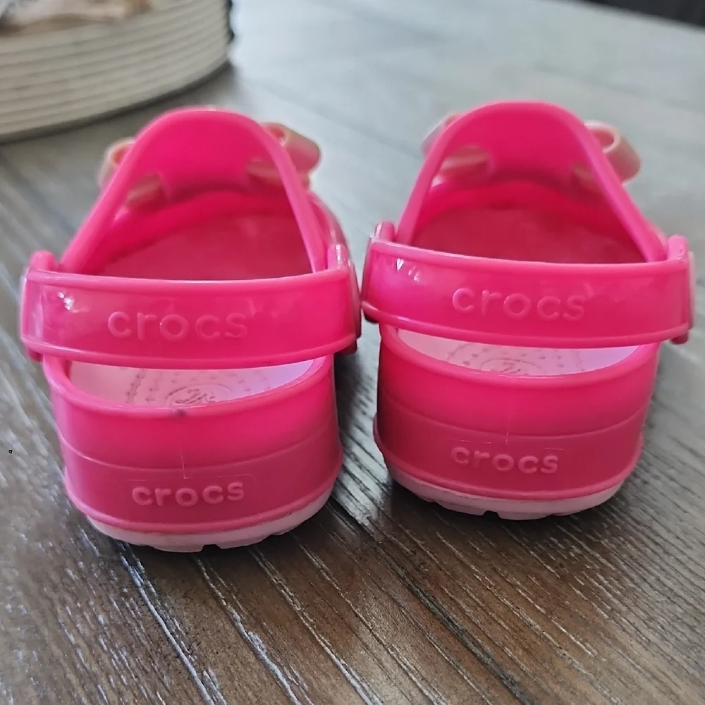 Rare!! Crocs Carlie Bow Clogs Pink Toddler 6 - Picture 2 of 4